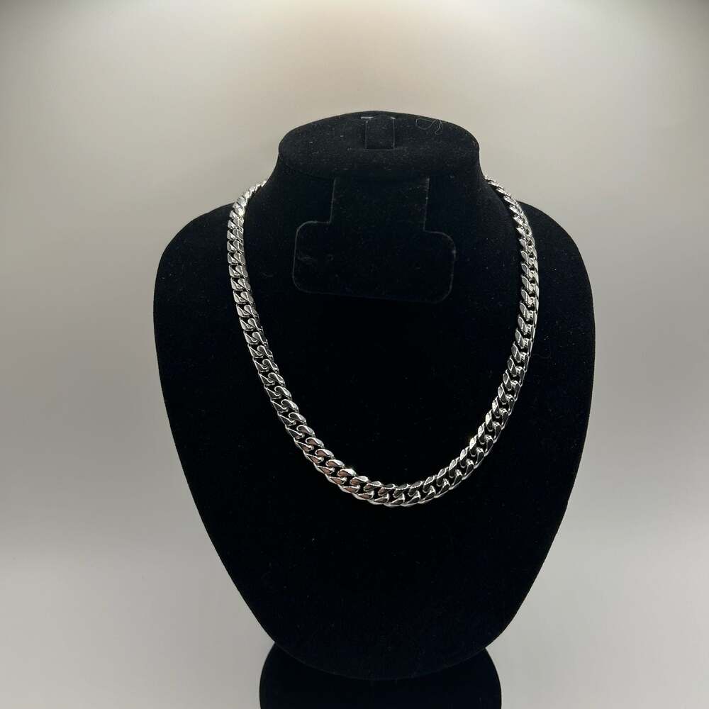 8mm Silver Plated Cuban Link Chain Necklace 18 Inch Womens Hip Hop Flat